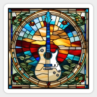 Blue Bordered Guitar Stained Glass Sticker